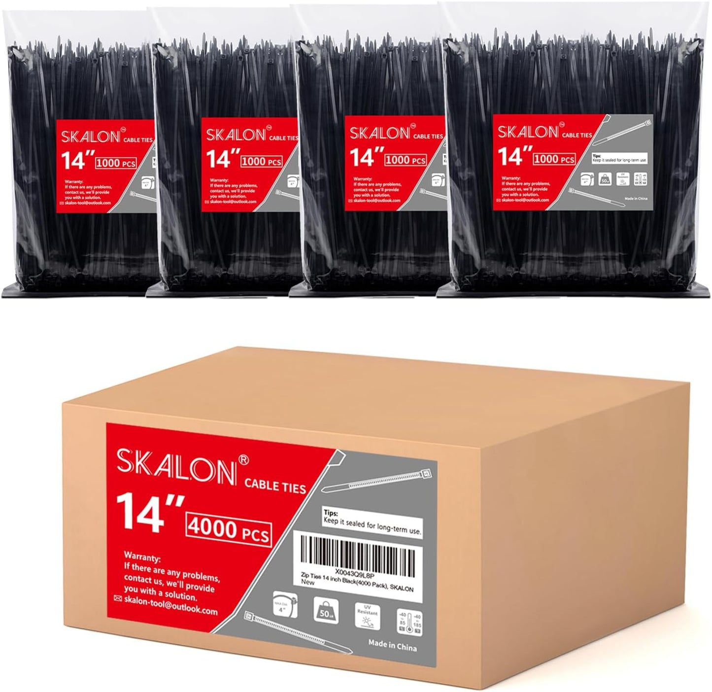 4000 Pack 14 UV Resistant Black Cable Ties by SKALON