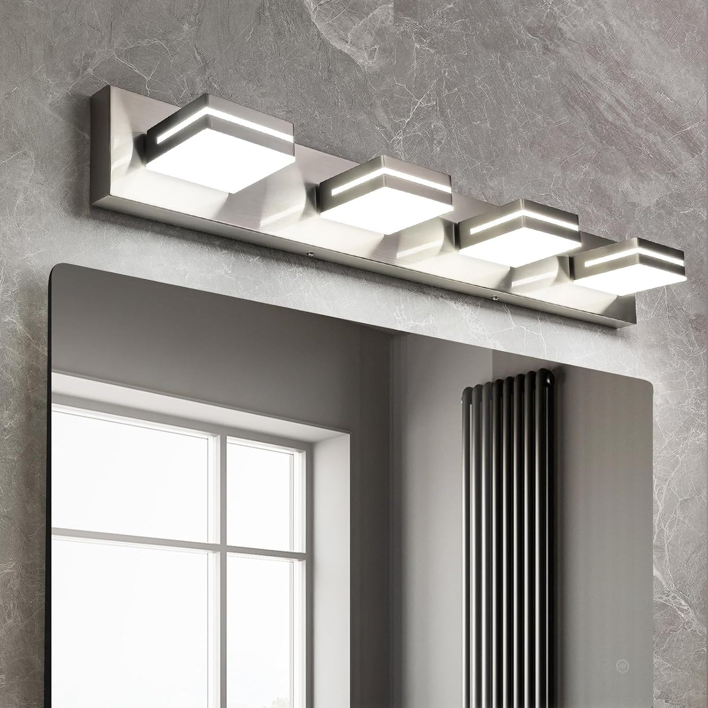 Modern 4 Lights Bathroom Vanity Light Fixtures in Brushed Nickel