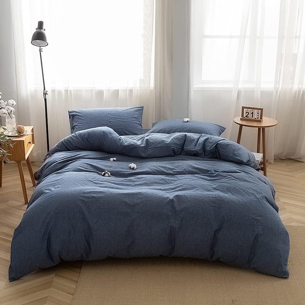 FACE TWO FACE 100% Washed Cotton Duvet Cover Set for Comfort