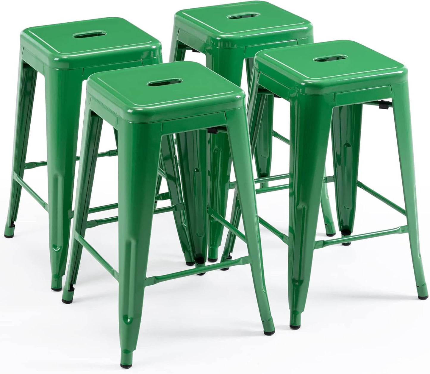 24 Inch Metal Bar Stools Set of 4 Backless Indoor Outdoor Stools