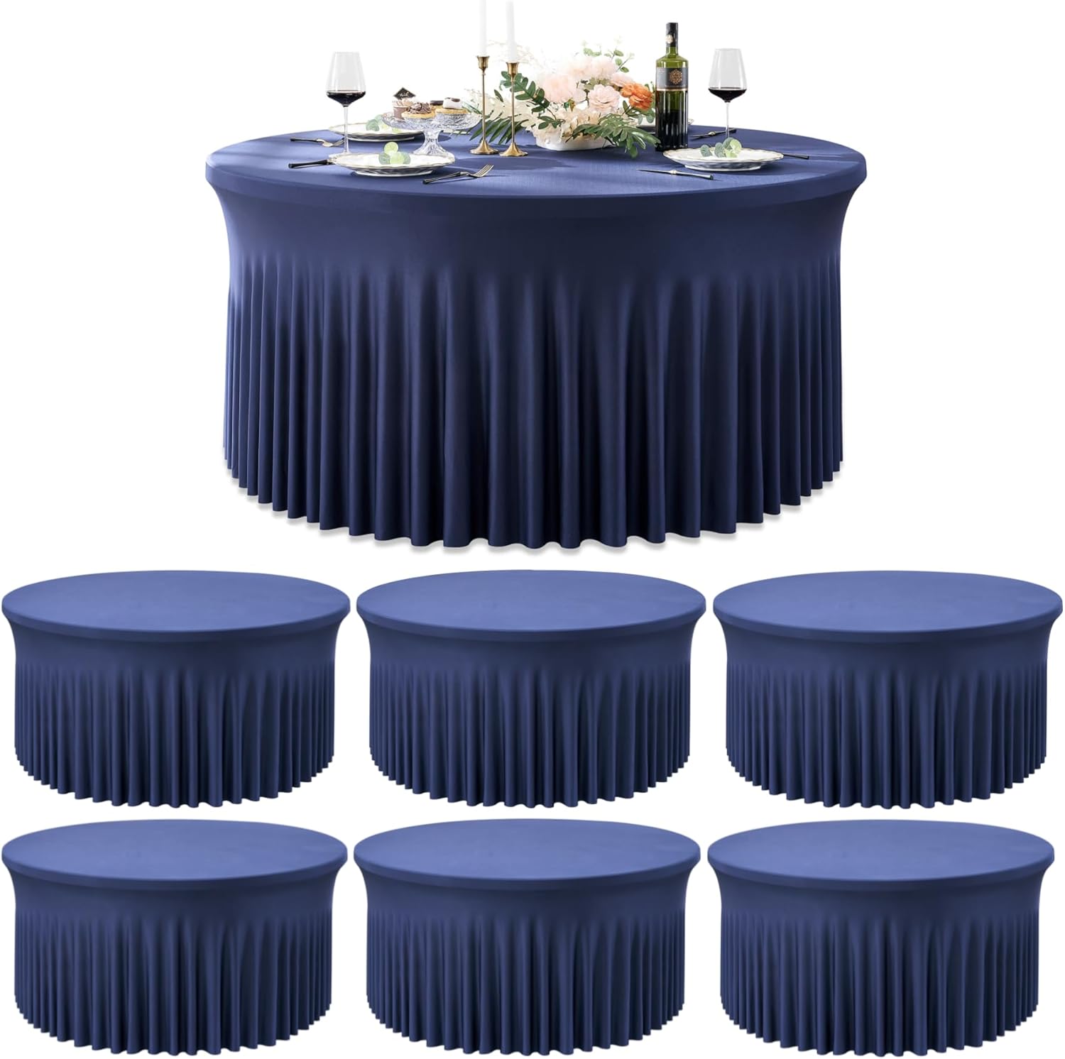 Elegant Navy Blue Round Tablecloths for 60in Tables - 6 Pack