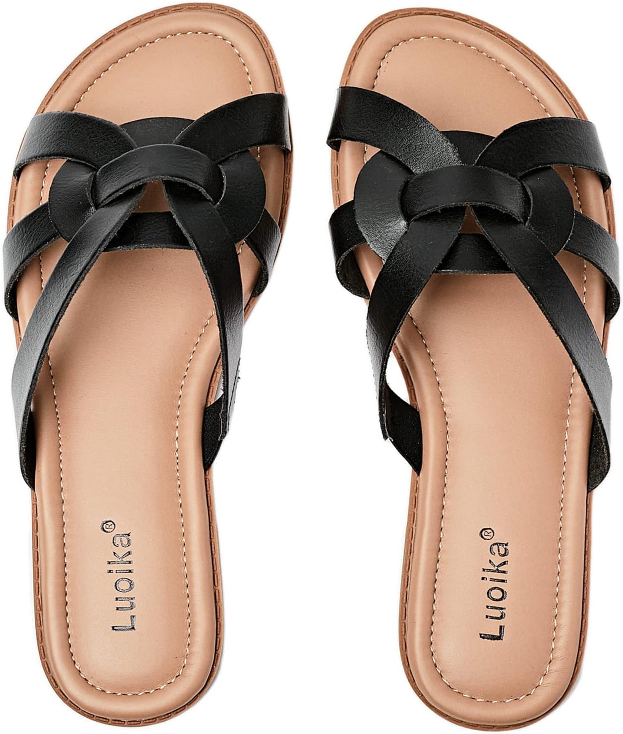 Luoika Women's Wide Width Flat Slides Sandals for Summer Fun