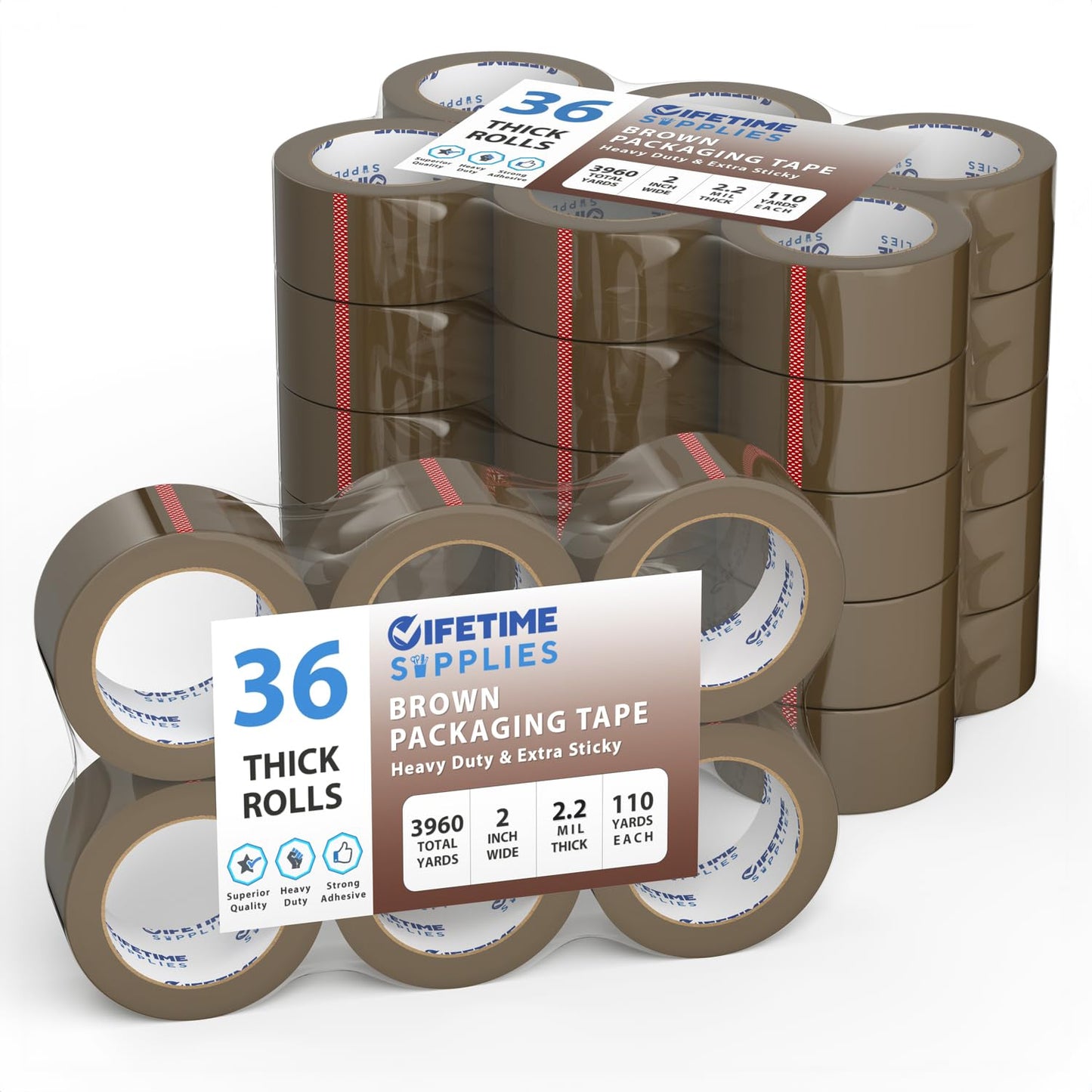 36 Rolls Upgraded 2 in Brown Premium Packing Tape for Shipping