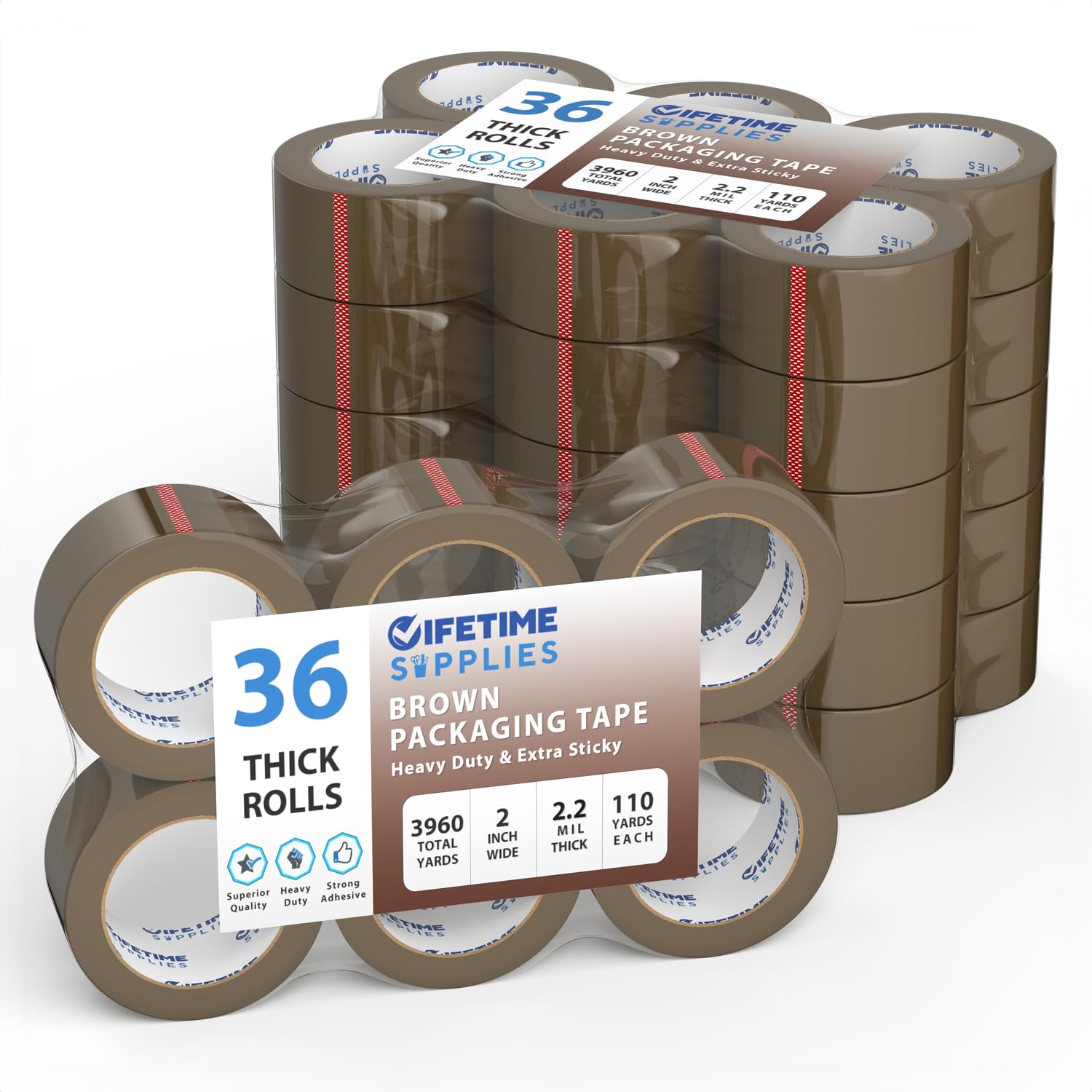 36 Rolls Upgraded 2 in Brown Premium Packing Tape for Shipping