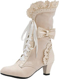 LanreyTaley Women Sweet Bow Mid Calf Boots - Comfortable Lace Up Style