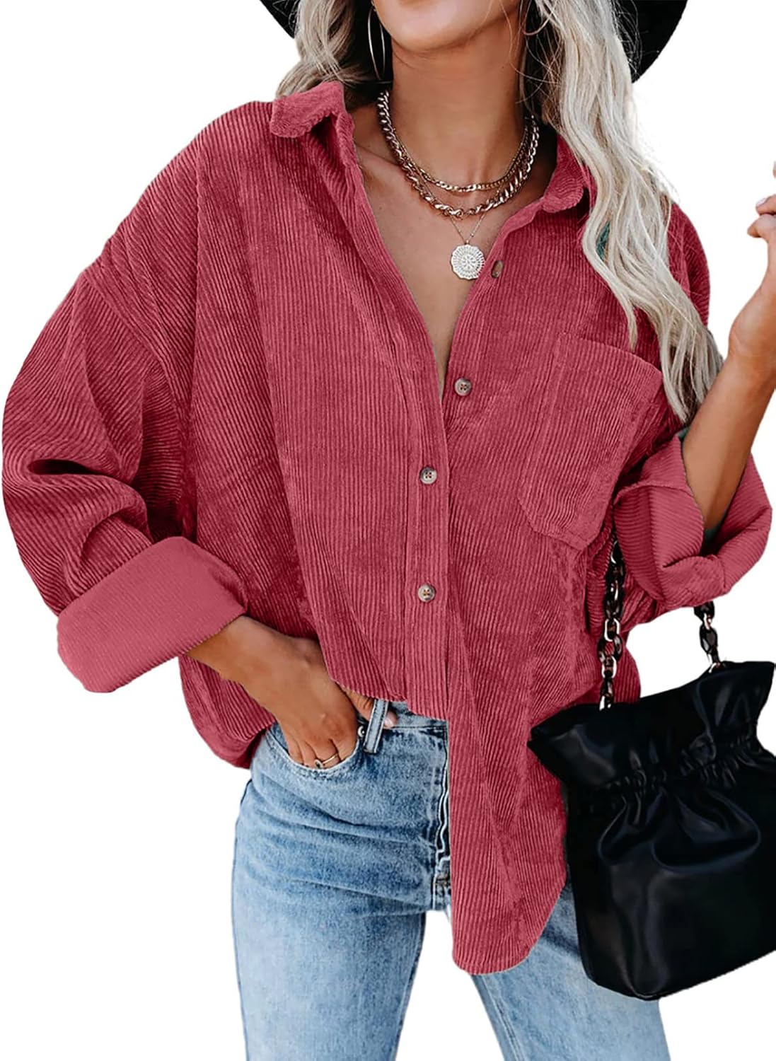 Dokotoo Womens Corduroy Button Down Shirt for Casual Style