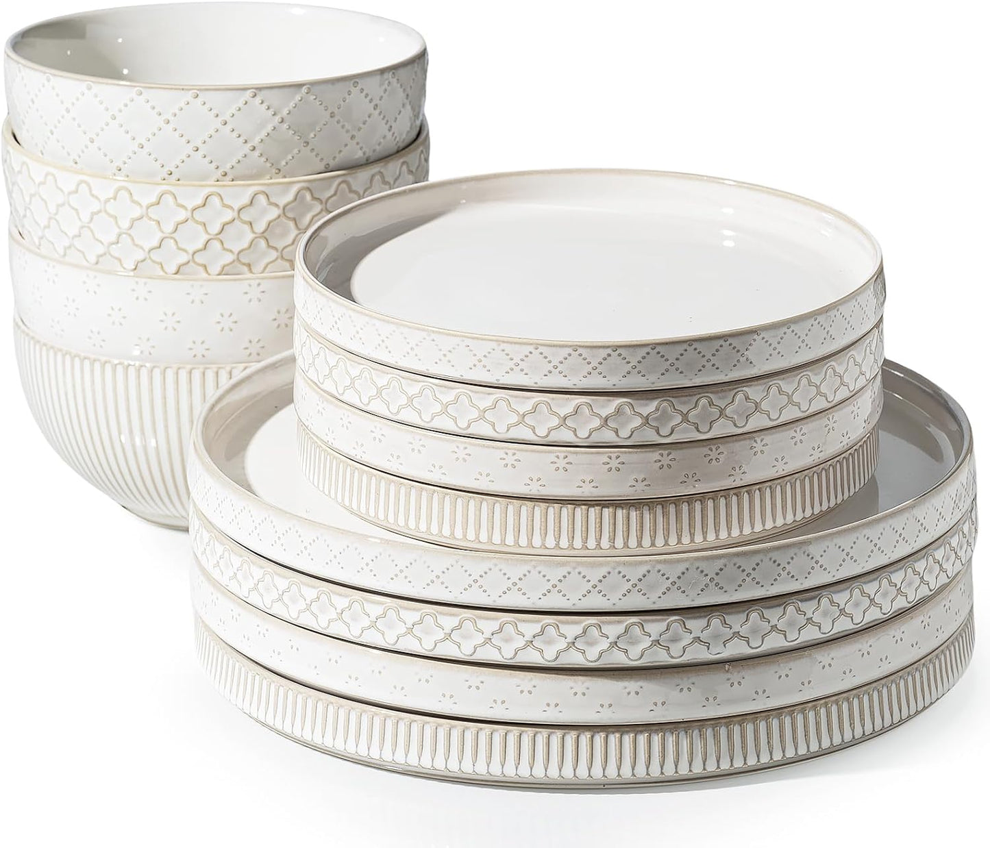 Getstar Dinnerware Sets for 4, Stylish Plates and Bowls Set