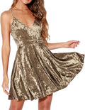 Women's Crushed Velvet V Neck Spaghetti Strap Mini Dress - Party Ready