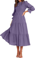 Women Long Sleeve Crew Neck Boho Maxi Dress - Flowy A-Line Fit