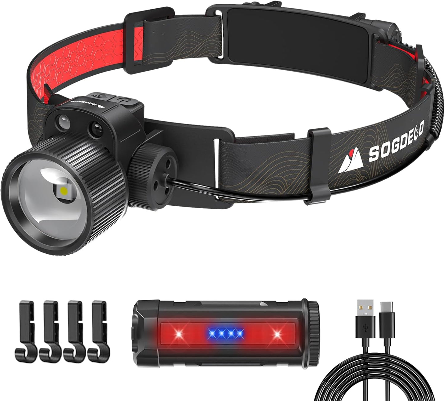 100000 LM Rechargeable LED Headlamp: Motion Sensor, Waterproof, 10 Modes