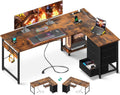 Vintage L Desk with Power Outlets & USB Port