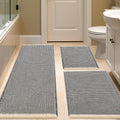 Waffle Bath Mat Set 3 Piece Grey & Beige - Absorbent Non Slip Boho