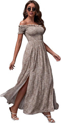 Floerns Boho Floral Off Shoulder Split Maxi Dress - Flattering A-Line