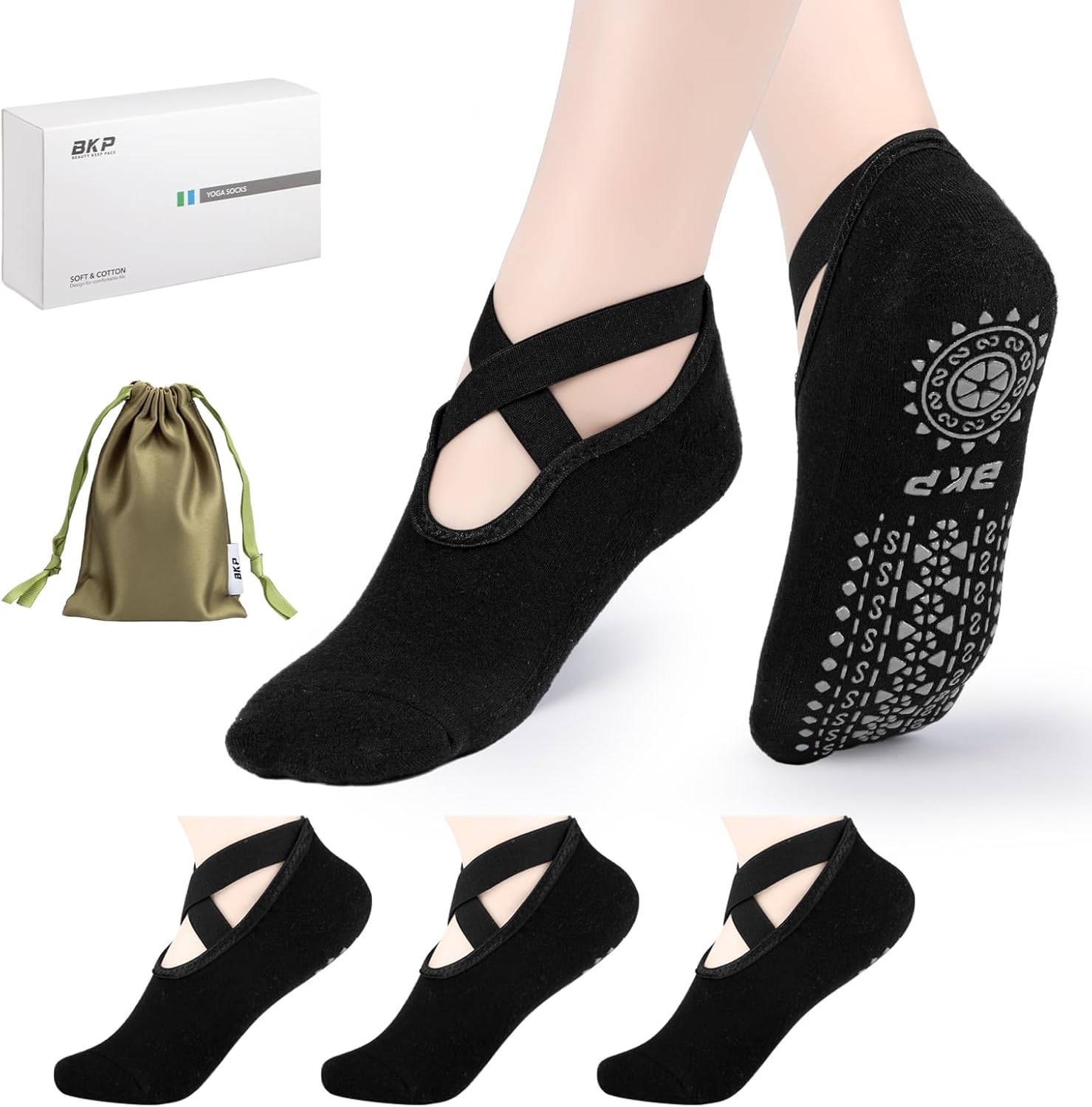 BKP Non-Slip Yoga Socks for Women - Grip for Ballet & More