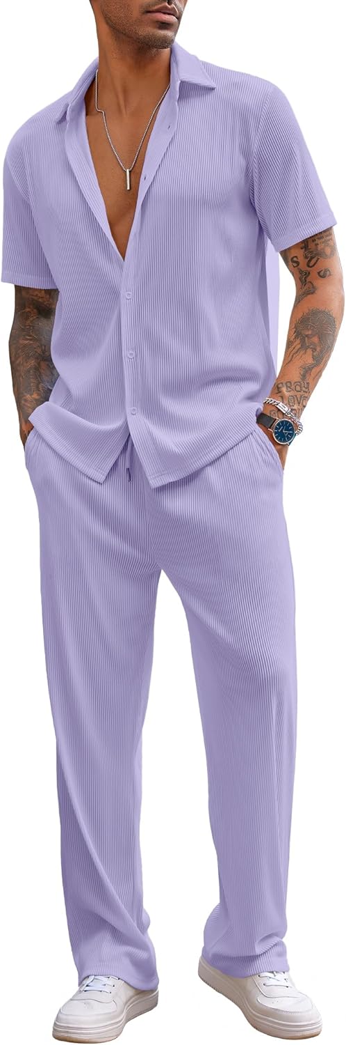 COOFANDY Men's 2 Piece Outfit for Summer Beach Casual Wear