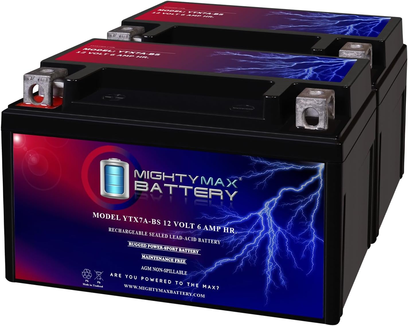 Mighty Max Battery YTX7A-BS 12V 6AH Motorcycle Battery Pack