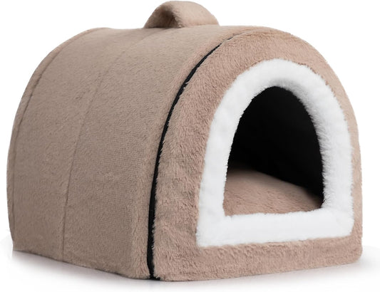 Hollypet 2-in-1 Fluffy Cat Bed: Cozy Nest & Cave