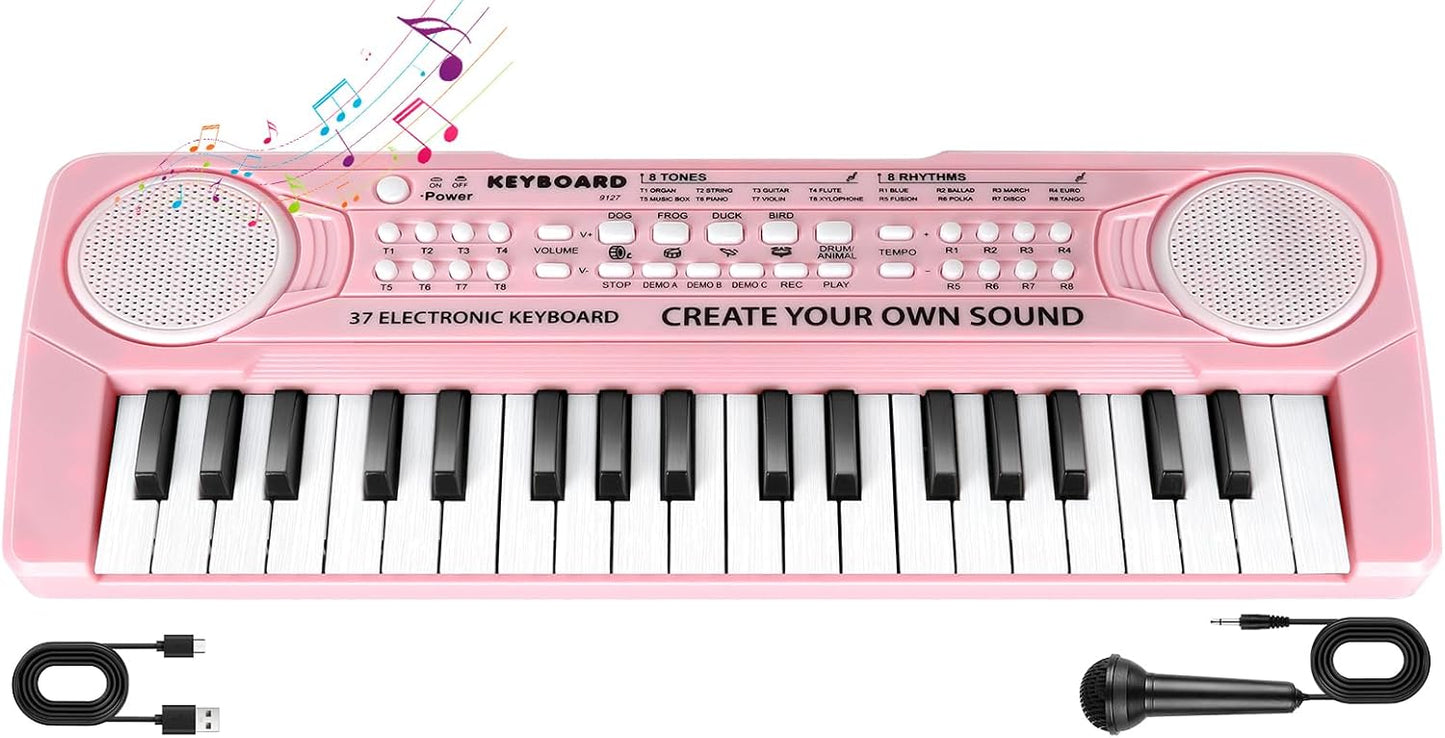 Upgrade Kids Pink Piano with Microphone - TWFRIC