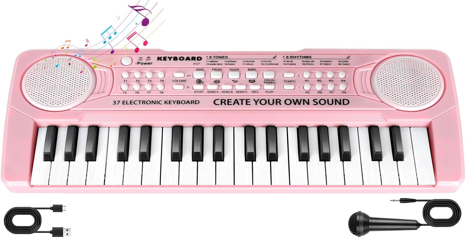 Upgrade Kids Pink Piano with Microphone - TWFRIC