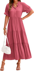 Women's Summer Midi Dress - Flowy Pleated Boho Swing Dress