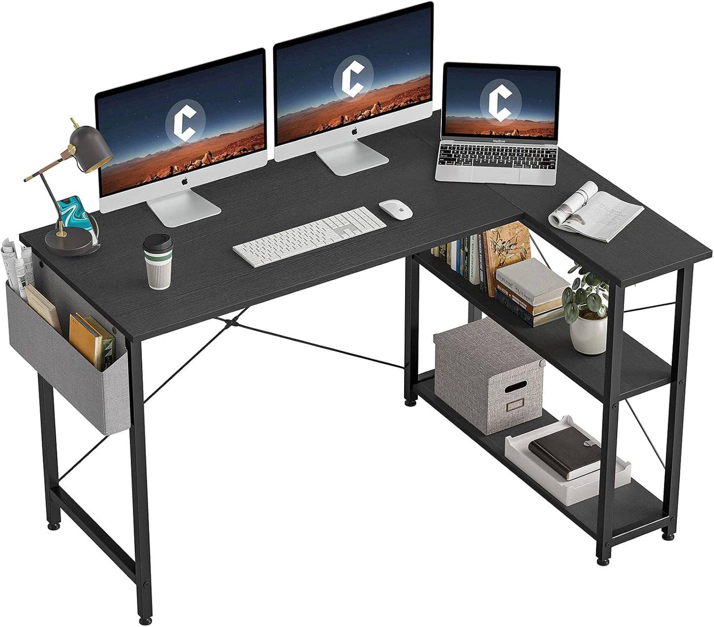 CubiCubi L Shaped Desk with Reversible Storage for Home Office