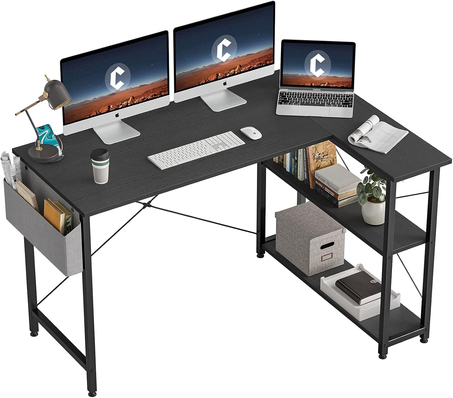 CubiCubi L Shaped Desk with Reversible Storage for Home Office