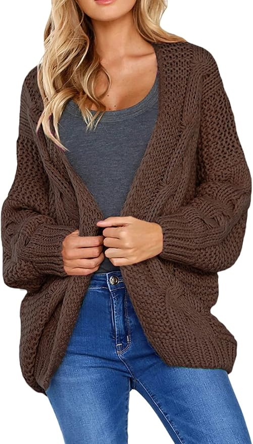 Astylish Womens Open Front Long Sleeve Chunky Knit Cardigan