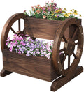 Aoxun Wooden Wagon Planter Box for Outdoor Plants and Decor
