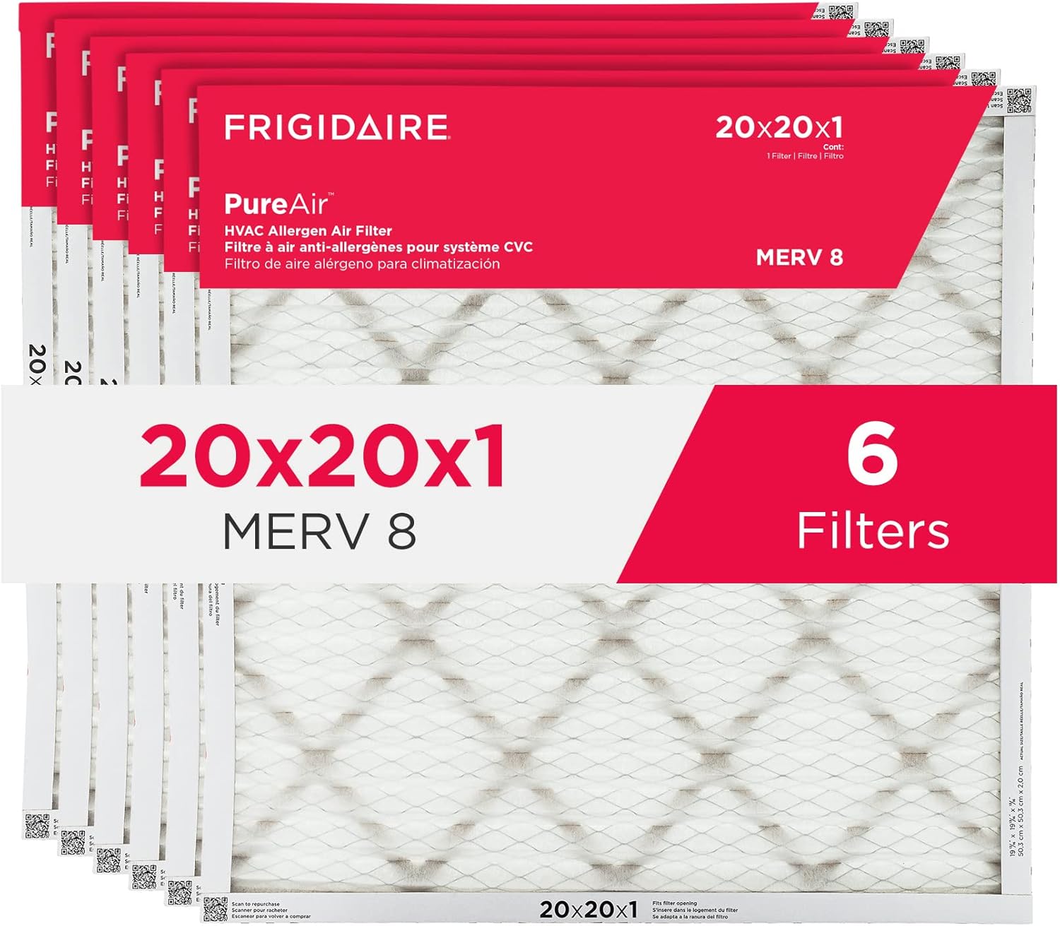 Frigidaire PureAir 20x20x1 MERV 8 Allergen Filters - 6 Pack