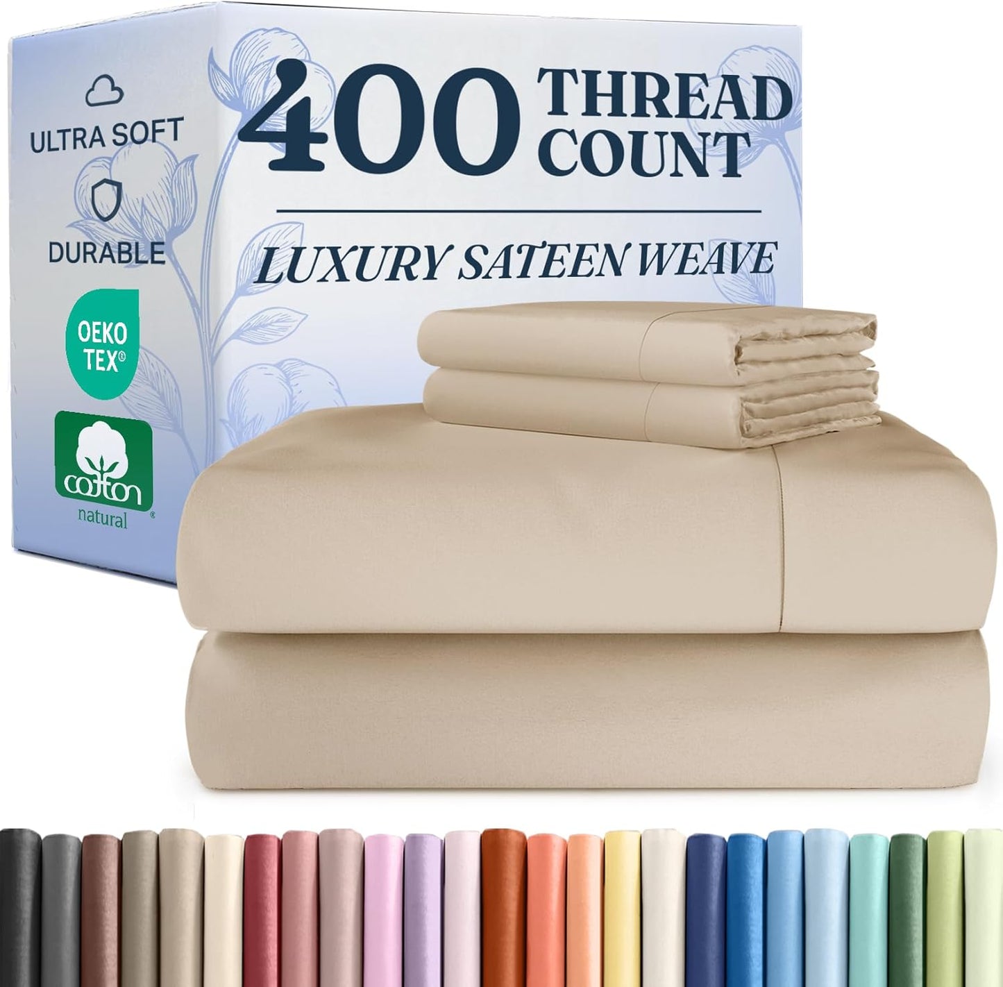 400 Thread Count Cotton Sheet Set for Cal King Size Mattresses