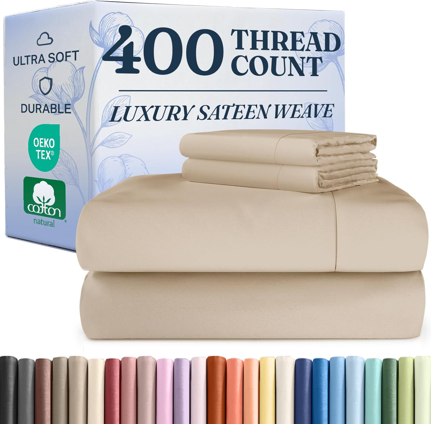 400 Thread Count Cotton Sheet Set for Cal King Size Mattresses