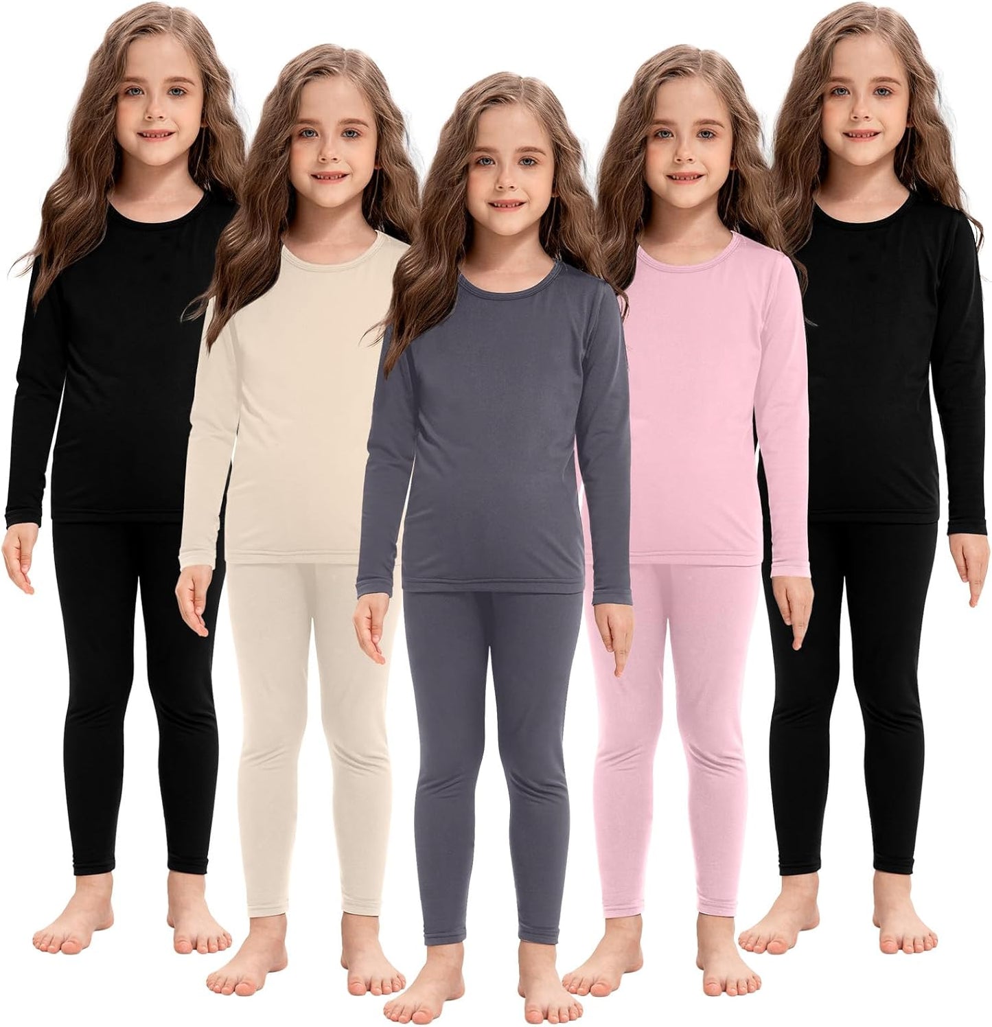Girls Thermal Underwear Set Fleece Lined Long Johns for Winter