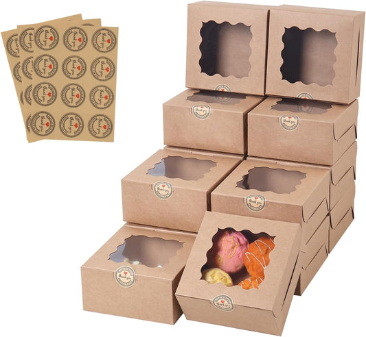 100 pcs 6x6x3 Inches Small Cake Box with Window for Baked Goods