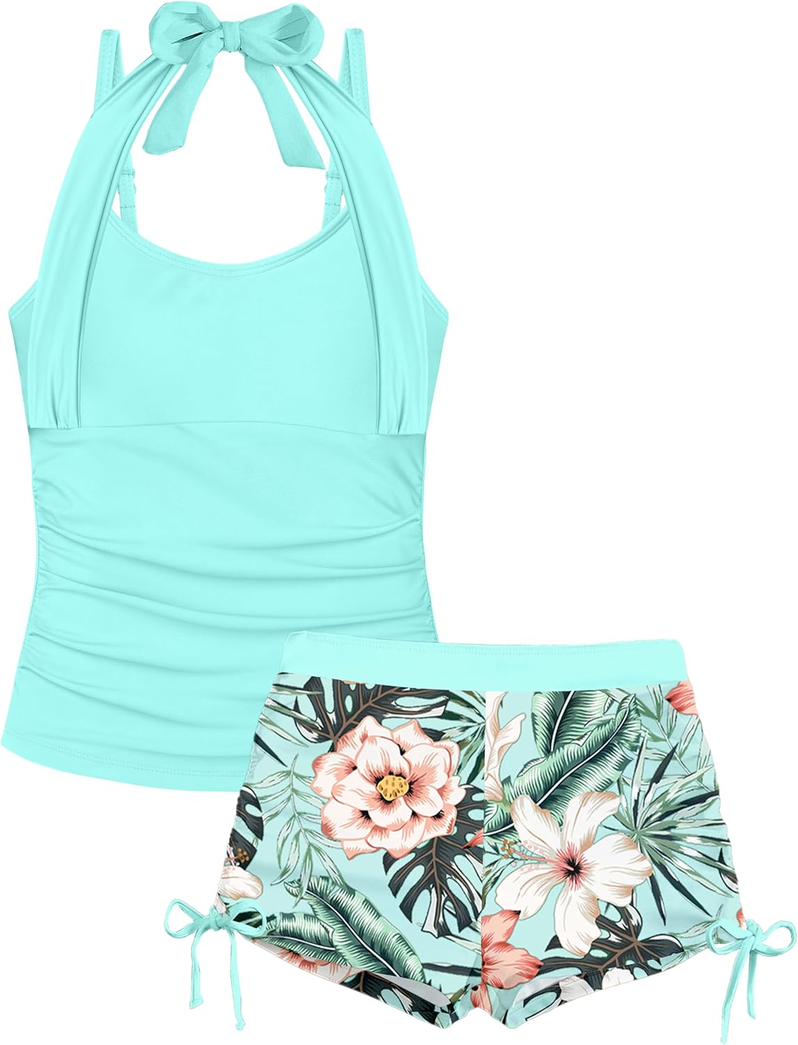 Girls Tankini Swimsuit with Drawstring Swim Shorts for Summer Fun