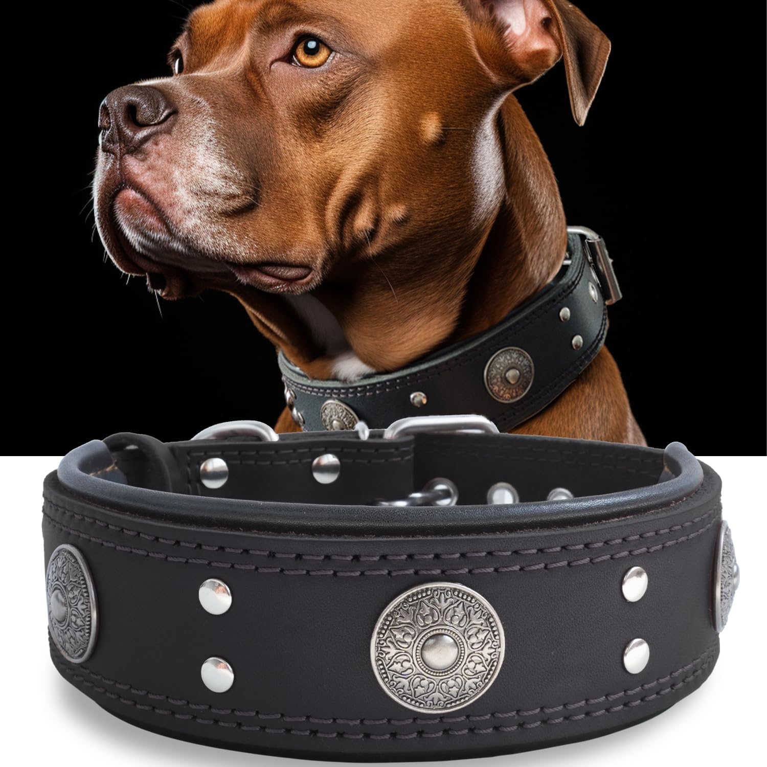 Leather Dog Collar, Heavy Duty Genuine Leather for Large Dogs