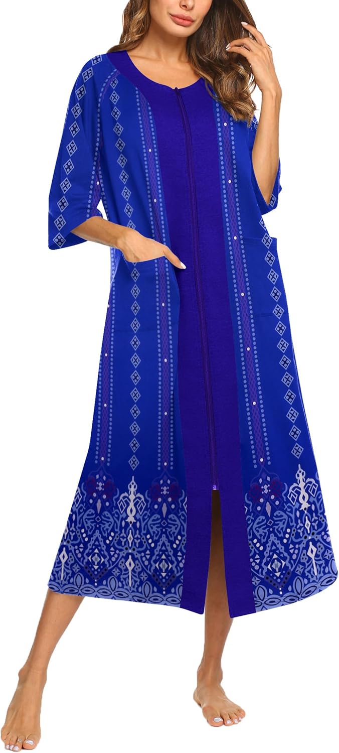 Ekouaer Women's Zipper Robe: Stylish Full Length House Dress