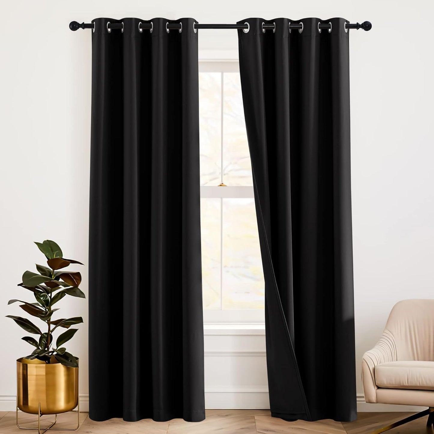 RYB HOME 3-in-1 Noise Reducing Blackout Curtains for Bedrooms