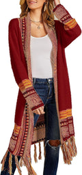 Boho Women Aztec Tassel Cardigan - Lightweight Maxi Knit Coat