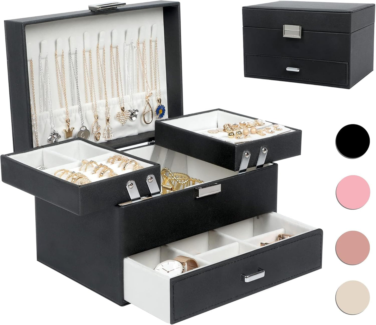 Dajasan Jewelry Organizer Box: 3 Layers for Rings, Necklaces & More