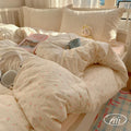 Girl's Pink Flower Duvet Cover Twin - Romantic Lace Bedding Set