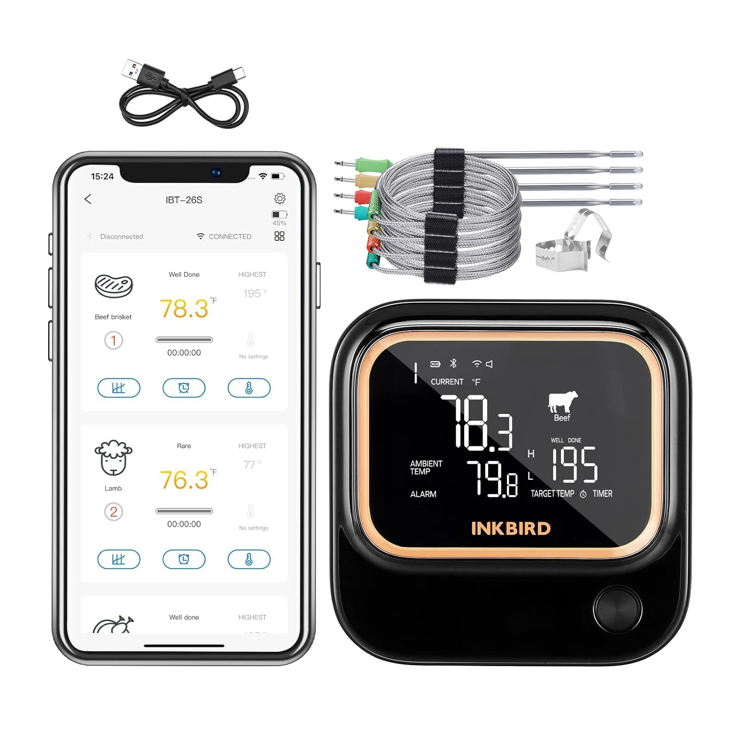 Inkbird Wireless Meat Thermometer - 5GHz WiFi & Bluetooth 5.1 for Grilling