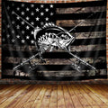 Country American Flag Fishing Tapestry - Rustic Camo Wall Hanging