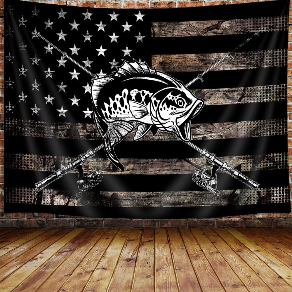 Rustic Bass Fish Tapestry for Men's Decor