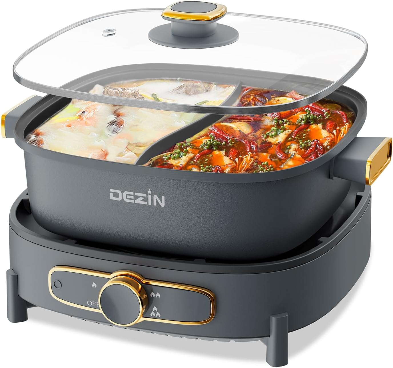 Dezin Hot Pot Electric with Divider for Spicy and Mild Flavors