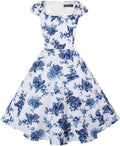 Women's Cocktail Party Dress with Pockets - 1950 Retro Cap Sleeve