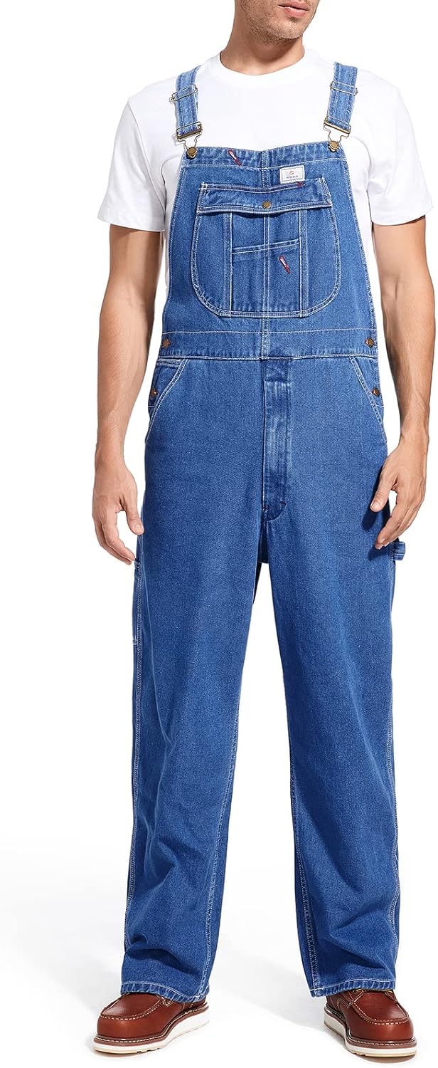HISEA Men's Denim Bib Overall: Durable Workwear with Comfort Fit