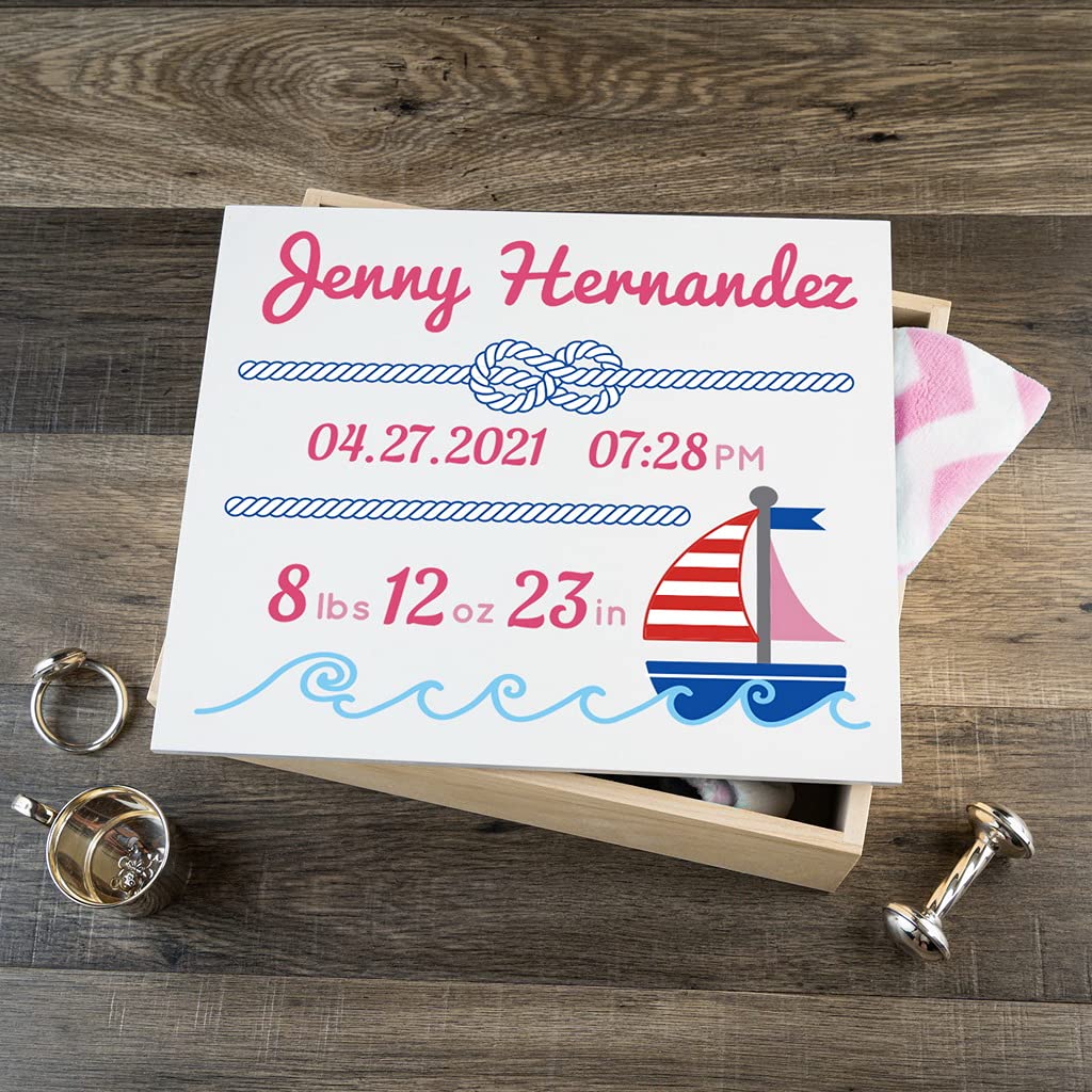 Personalized Baby Keepsake Box - Large Pink Nautical Design
