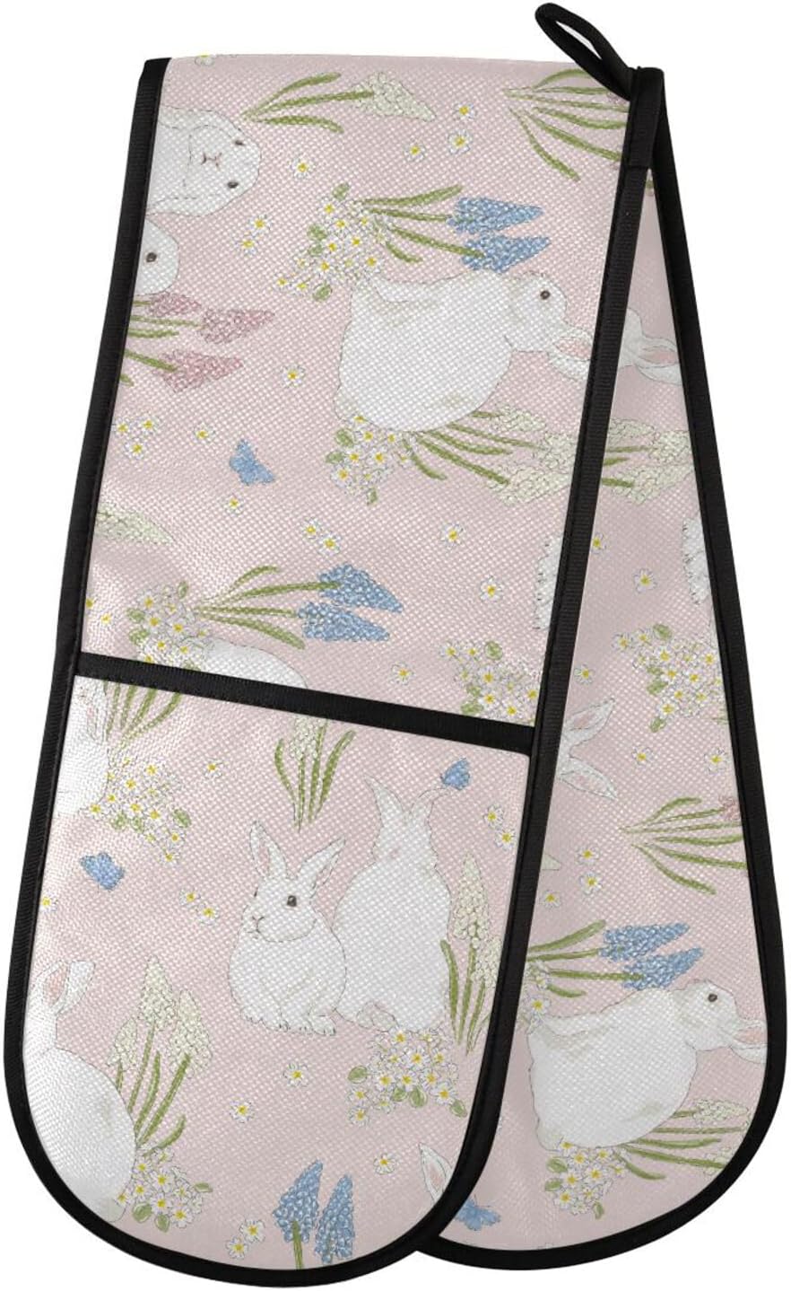 35-Inch Cute Bunny Double Oven Mitts by susiyo - Heat Resistant for Ultimate Kitchen Safety