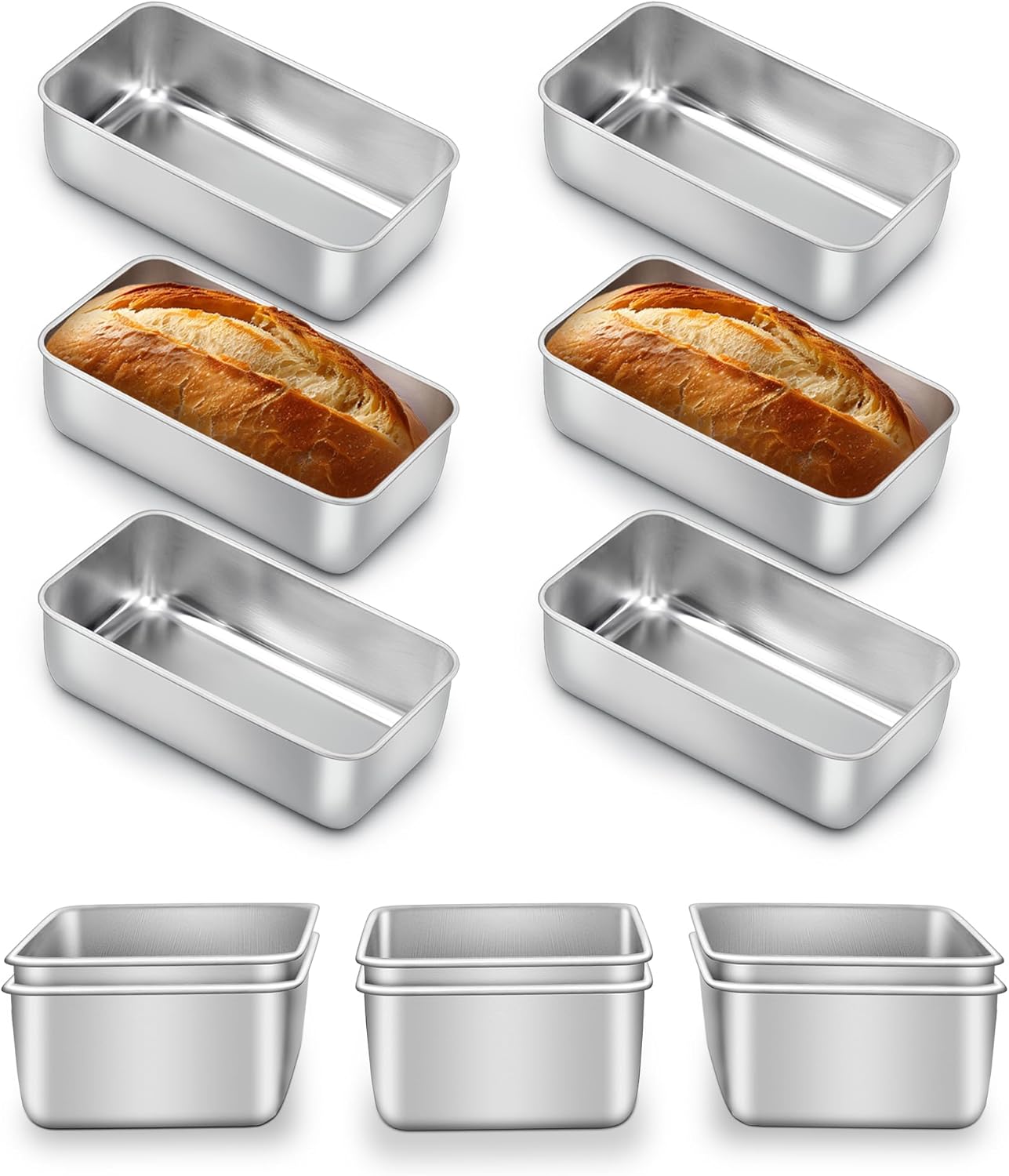 E-far Stainless Steel Loaf Pans Set for Baking Bread 12 Pack