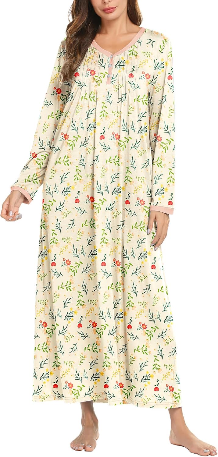 Ekouaer Women's Long Sleeve Nightgown for Comfort and Style